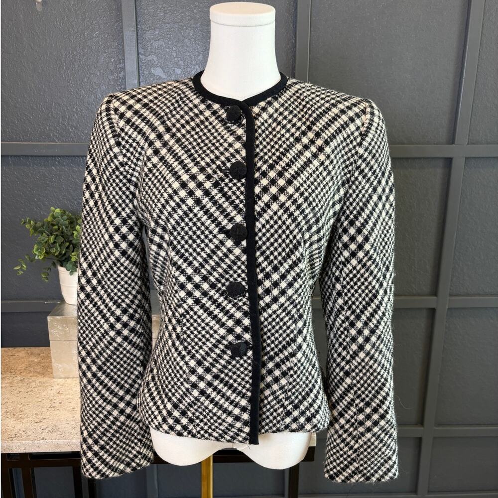 Linda Allard Ellen Tracy Women's Black White Wool Blazer Jacket Size 6 EUC
